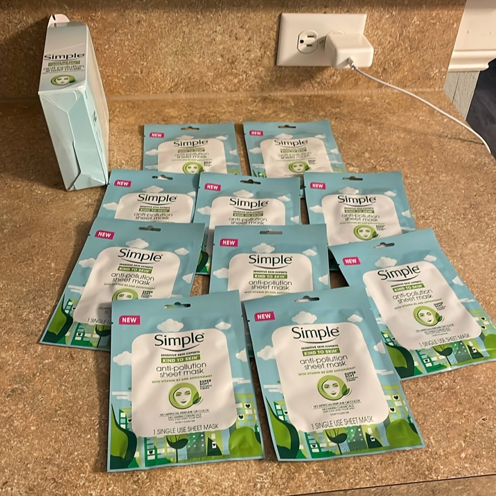 LAST CHANCE PRICE - NIB - Set of 10 SIMPLE anti pollution sheet masks $80 retail